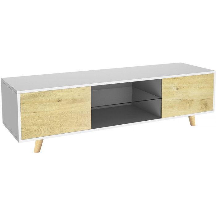 Inna LED-TV-Ständer – 140 x 42 x 45 cm – Weiß/Eiche