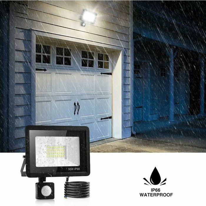 Foco LED exterior de 30 W con sensor de movimiento, luminaria exterior impermeable IP66 con sensor de movimiento, luz blanca fría.