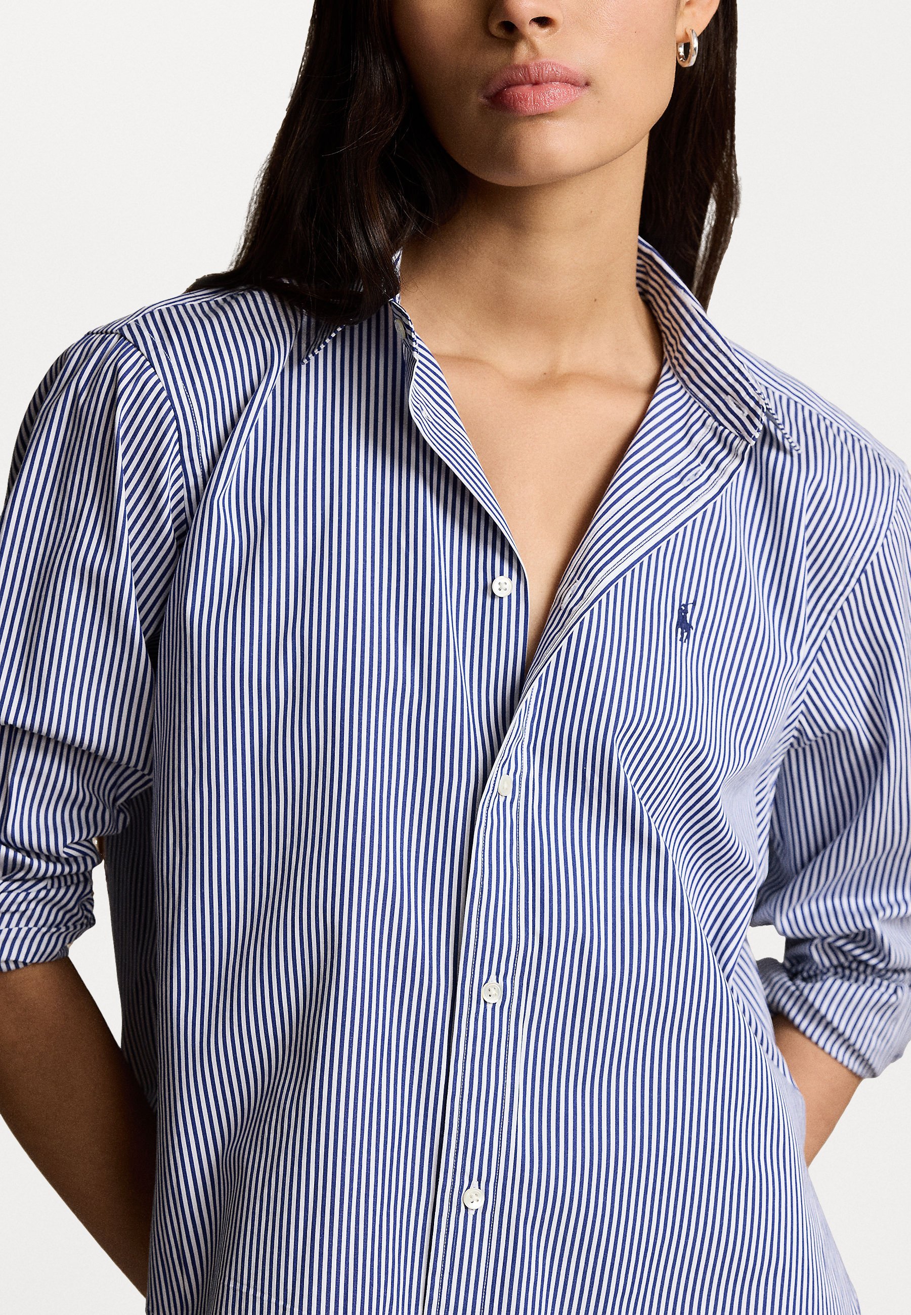Polo Ralph Lauren cropped boxy gestreept katoenen shirt - Blouse met knoopsluiting - wit/herfst koningsblauw