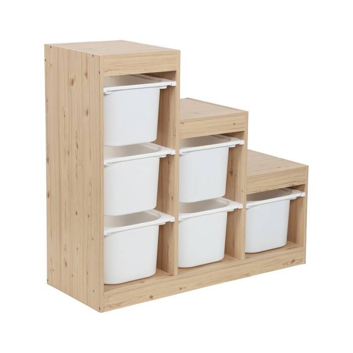 Mueble de almacenamiento infantil con escaleras y 6 cajones en acabado de madera natural - Sora