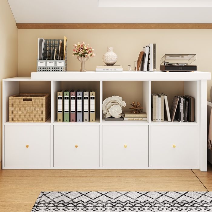 MERAX Bureau d’Angle Pivotant 360° avec Rangement, Bureau Modulable Blanc avec 4 Tiroirs et 4 Étagères