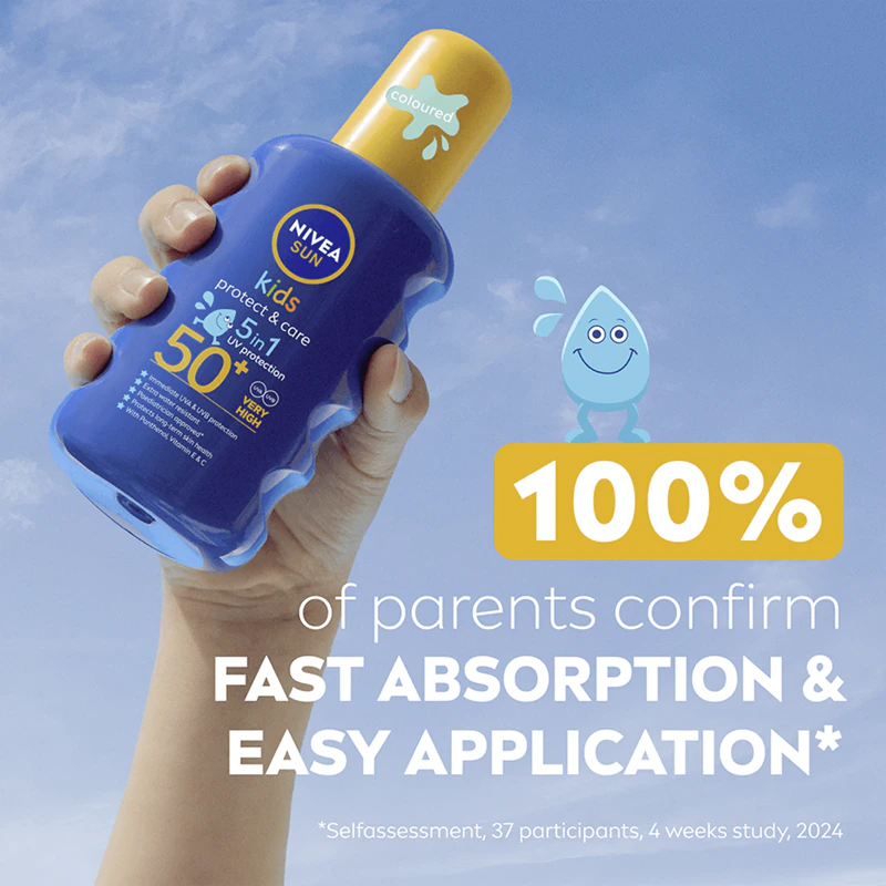 Protetor solar em spray colorido NIVEA SUN Kids para crianças FPS 50+