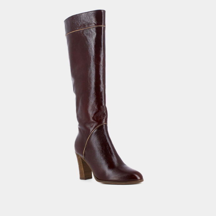 Bottes à talon haut  en cuir vieilli marron