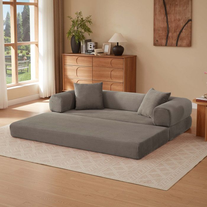 Sofá modular de 3 plazas sin estructura, sofá convertible multifuncional moderno, sofá pequeño de 3 plazas, sofá para sala de estar, color topo.