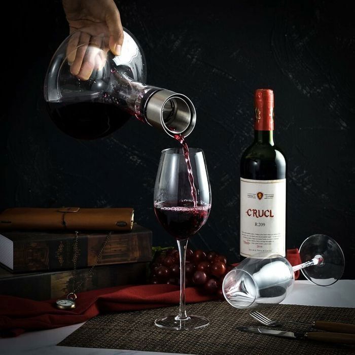 Decantador de vino con aireador y filtro integrados, decantador de vino, decantador de vino, decantador de vino, regalo de vino, copa de cristal, RELOJ