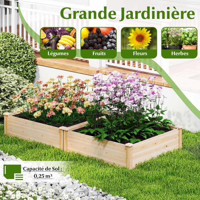 Raised Garden Bed - RELAX4LIFE - Fir Wood - Bottomless Square Planter 102 CM - DIY Painting - Easy Assembly - Natural