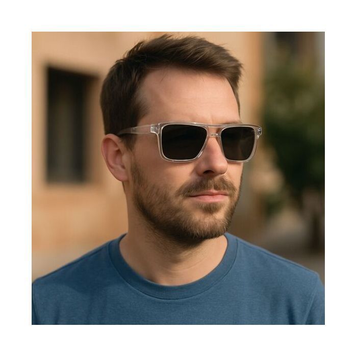 Men's Rectangular Sunglasses with Double Bridge, Clear Lens, Sebastien Loeb Racing Brand, Category 3 Protection, Modern and Comfortable