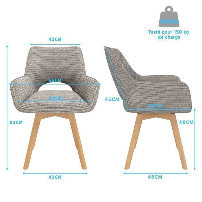 WAFTING Lot de 6 Chaises de Salle à Manger, Fauteuil Pivotantes avec Accoudoirs, Rembourrées avec Dossier en Velours,Bois