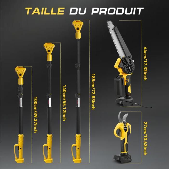 Élagueuse sur perche - MELLWIN - MellWin - Guide 20 cm - Sécateur 32 mm - Perche télescopique 100-185 cm