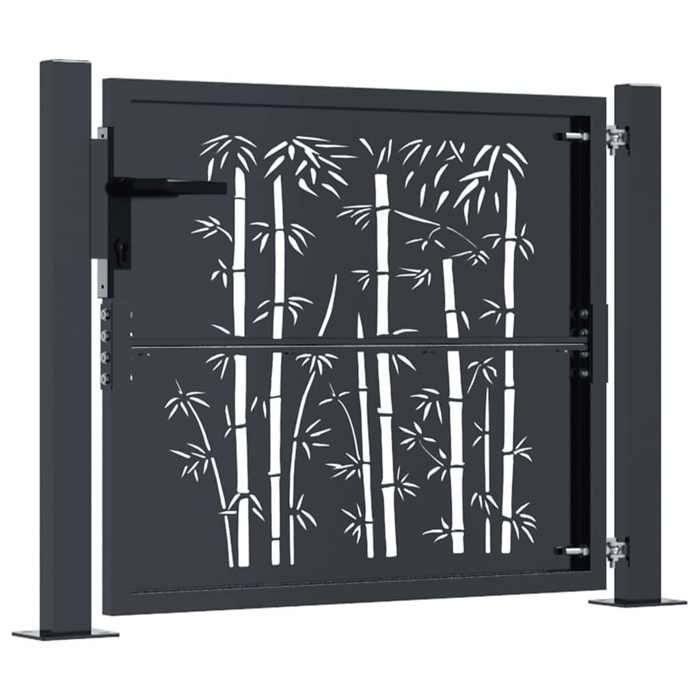 Portillon de jardin en acier - vidaXL - Anthracite - 110x105 cm - Acier galvanisé - Revêtement en poudre - Design bambou