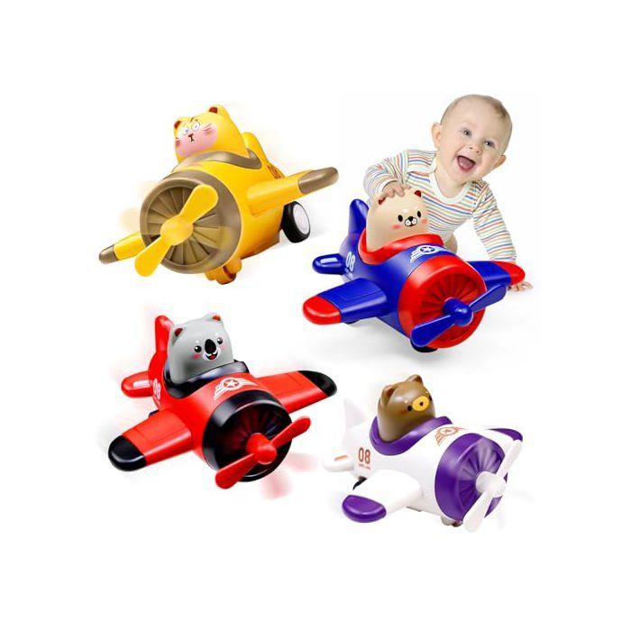 Jouet Avion et Voiture Presser-Avancer pour Bébé 1 2 3 Ans - Set de Véhicules Animaux - Cadeau Éducatif 12-18 Mois