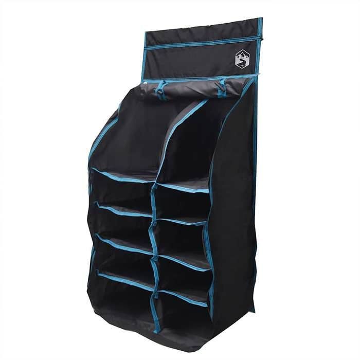 MOT7027 – Hängender Zeltorganizer mit 10 Taschen, Schwarz, 40,5 x 25 x 80 cm
