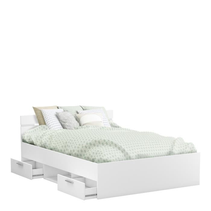 Cama para adultos Demeyere Michigan - 140 x 190 cm - Múltiples compartimentos de almacenamiento - Blanca
