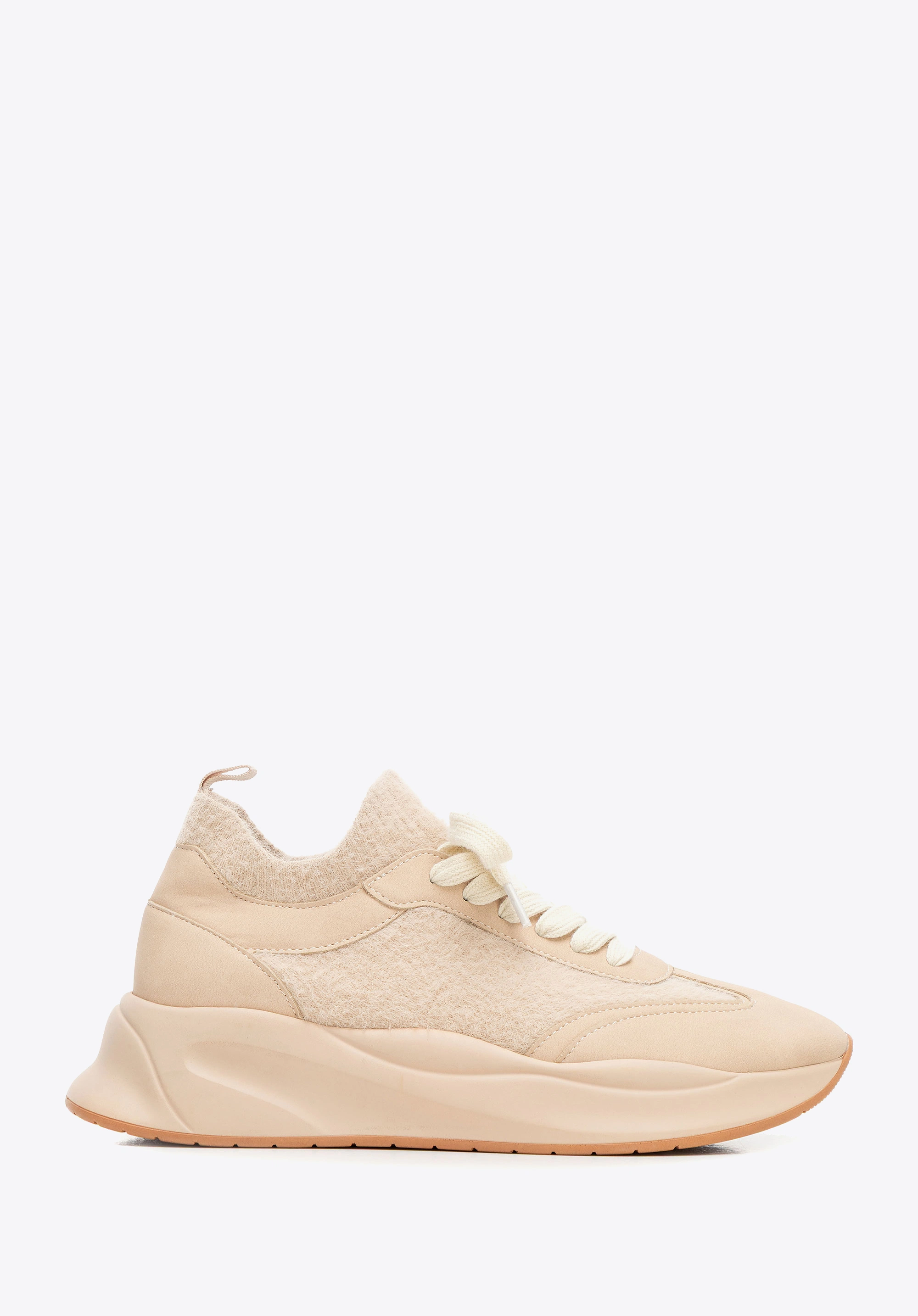 Damskie sneakersy z ekoskóry i sztucznego futerka beżowe