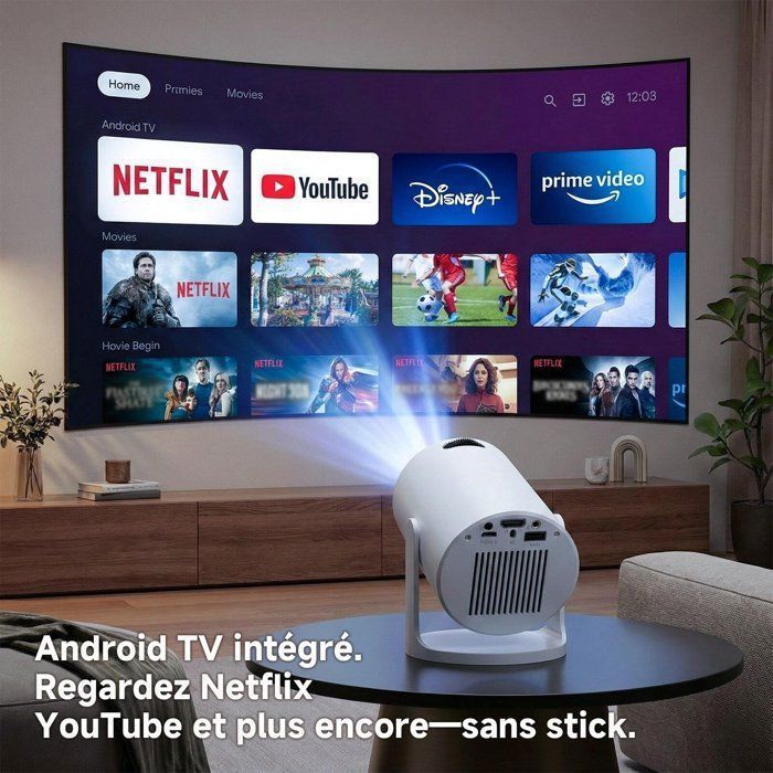 Vidéoprojecteur Portable Android TV 13 LaylaTang – 25000 Lumens, Support 4K, AutoKeystone, Rotatif 240°, pour Cinéma Maison, Camping