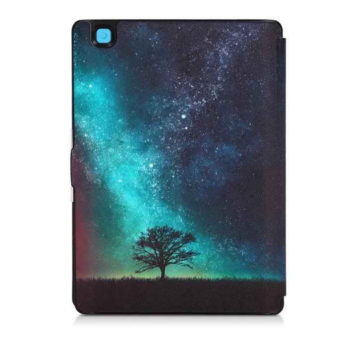 kwmobile Housse pour Kobo Aura ONE - Étui liseuse simili cuir à rabat magnétique, motif arbre cosmique bleu-gris-noir