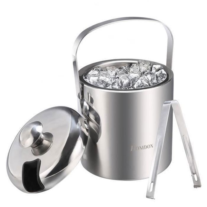 Balde de gelo, balde de champanhe de parede dupla, refrigerador de garrafas de 1,2L, balde de gelo em aço inoxidável com pinça e tampa.