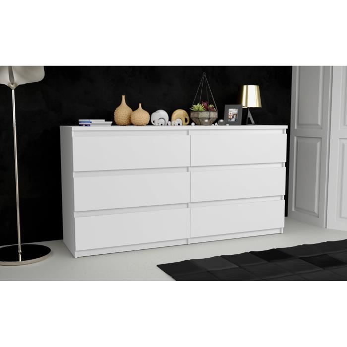 Commode CHELSEA 6 Tiroirs - Couleur blanc mat - L 154 x P 42,2 x H 79,9 cm
