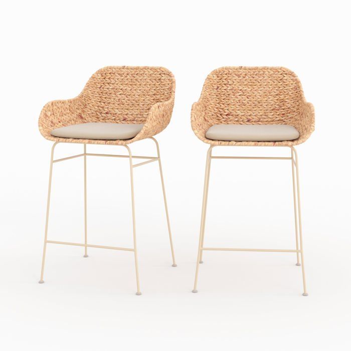 Lot de 2 chaises pour îlot central 66 cm en matière naturelle - Faro - Rendez-Vous Déco