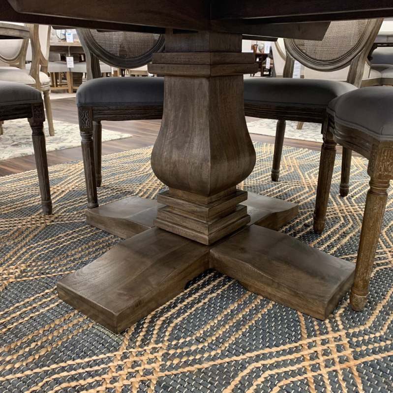 Mesa de jantar redonda de 60 polegadas - acabamento natural envelhecido