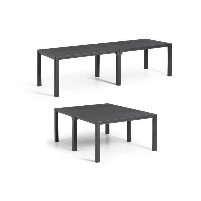 Tuintafel - Rechthoekig - Kleur: grafietgrijs - Kunsthars - Modulaire 3-in-1 - JULIE DOUBLE - Allibert by KETER