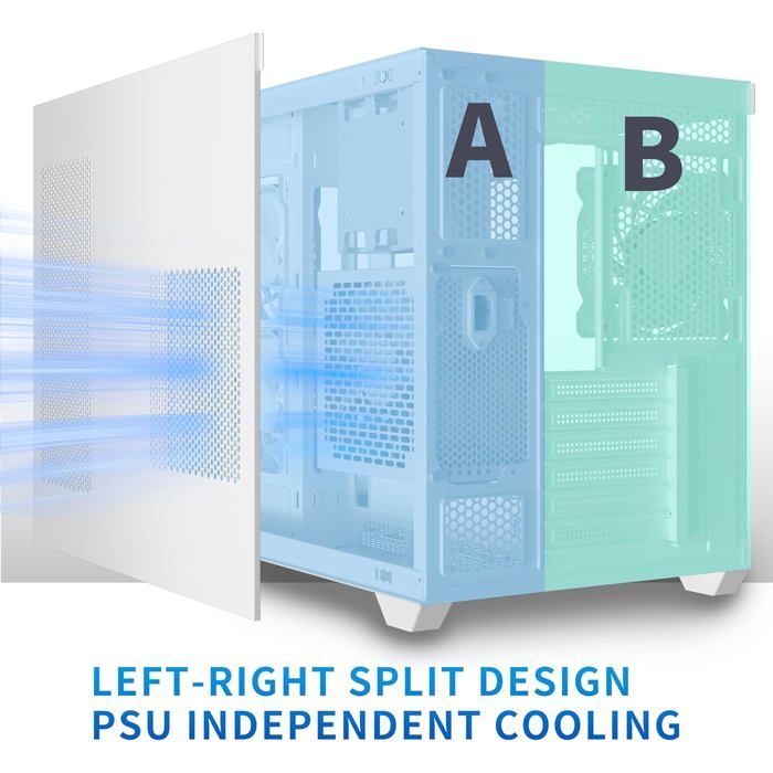 Gaming PC Case - MUSETEX - Y6 - 270° Tempered Glass - 3 x 120mm Fans - Type-C Port