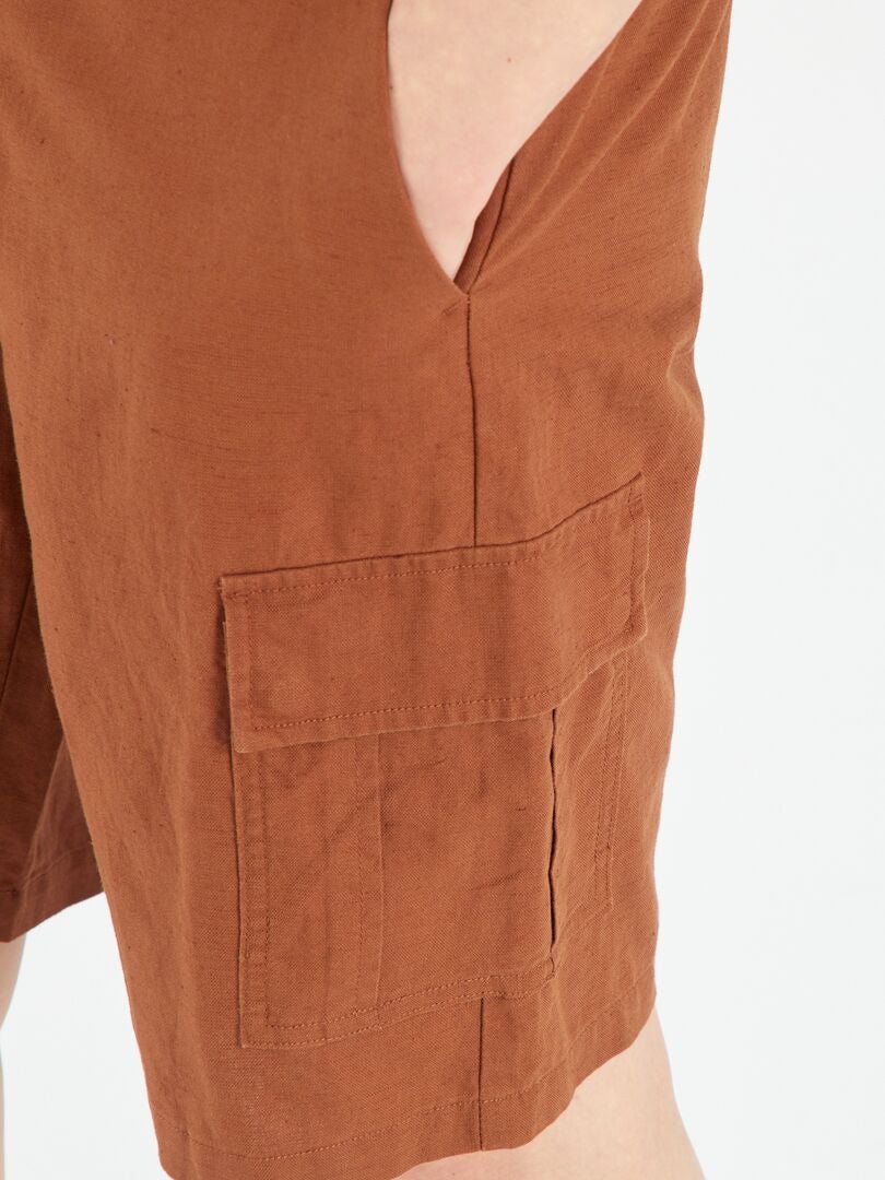 Bermudashorts van linnen en katoen met zakken - BRUIN