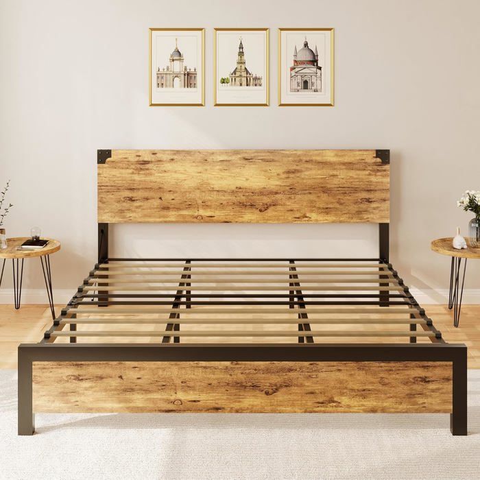 Estructura de cama king size - LUNSY - 208x200x95 cm - Nueve patas de soporte - 12 listones acanalados - Soporta 318 kg