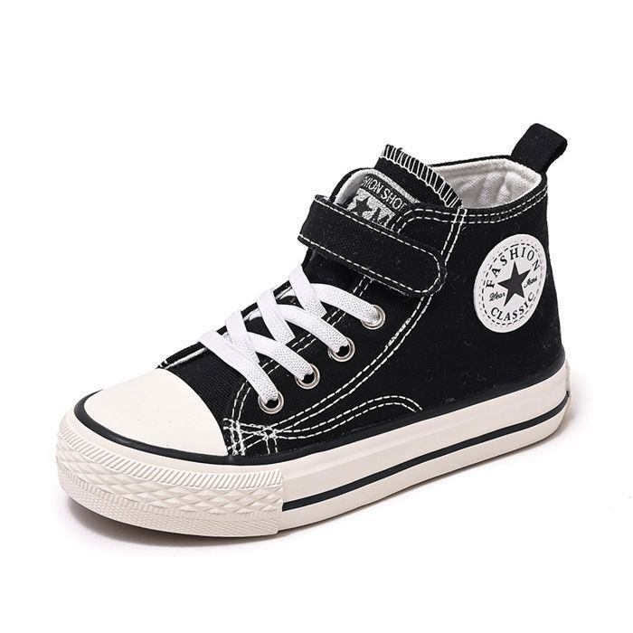 Scarpe da ginnastica alte in tela unisex per bambini, leggere, traspiranti e antiscivolo - nere