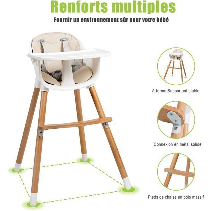Silla alta convertible 2 en 1 COSTWAY para bebés - De 6 meses a 3 años - Altura ajustable - Capacidad de carga de 15 kg - Bandeja extraíble - Cojín de PU - Reposapiés