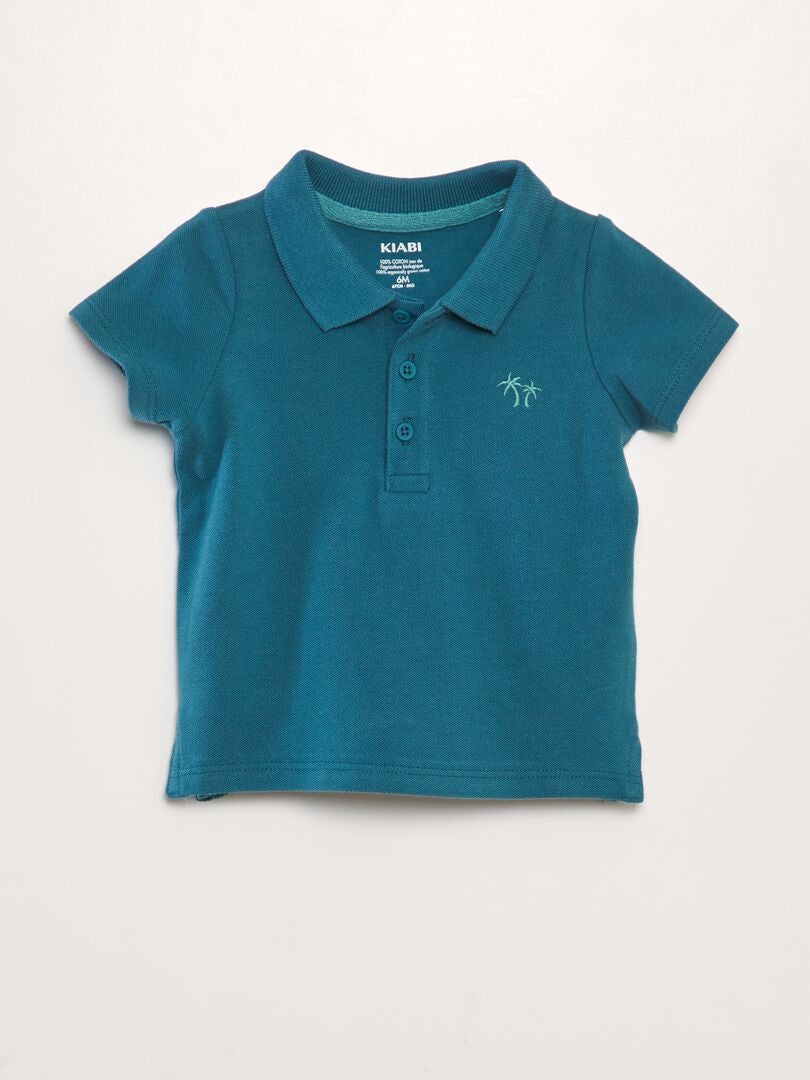 Polo de algodão piqué com estampa de palmeiras - AZUL