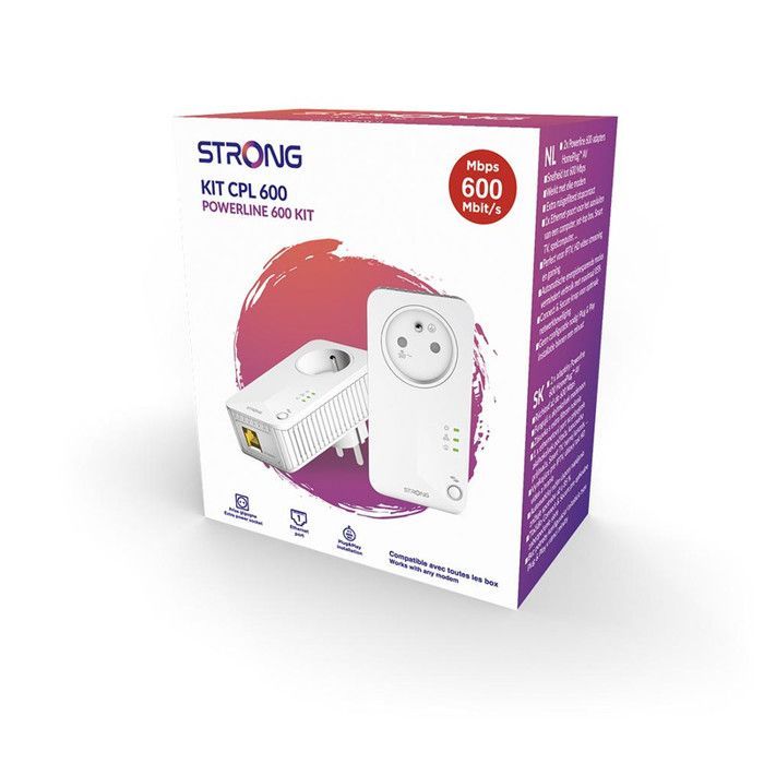 STRONG - Kit CPL 600 Mbps - Toute Box/Routeur - Fast Ethernet + Prise Filtrée - Plug & Play - Internet Haut Débit - Streaming 4K