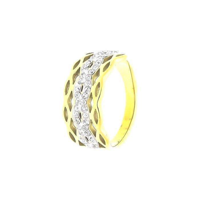 Anillo - Mujer - Banda - Plataforma - Calado - Cristal austriaco - Blanco - Chapado en oro amarillo 585/1000 - Tallas 52, 54, 56