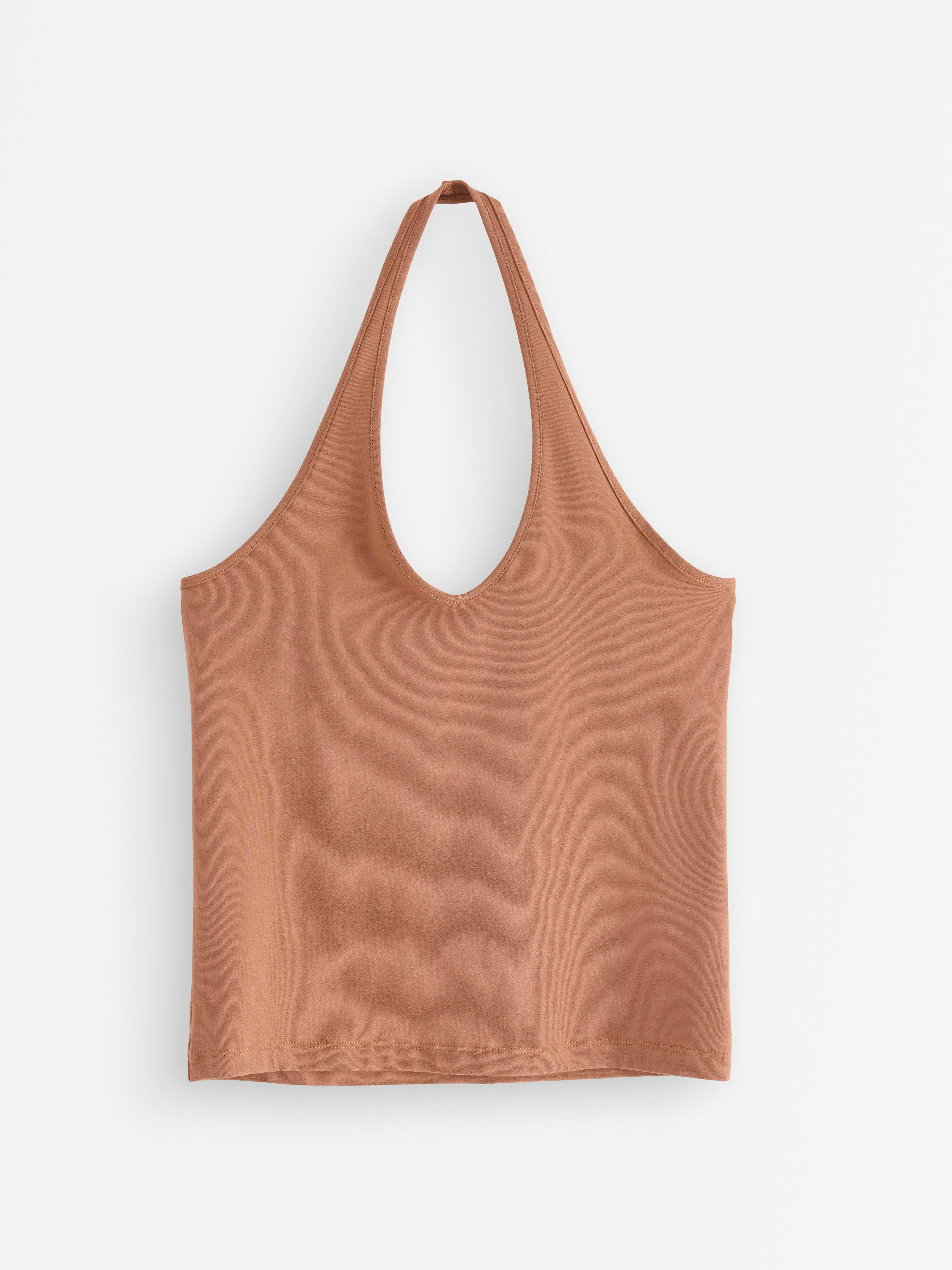 Top de cuello halter color beige oscuro