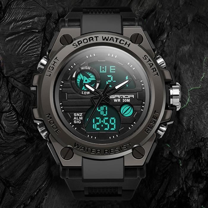 Montres hommes de Marque sport LED numérique double affichage militaire montres imperméable pour homme Noir - cadeau de Noël
