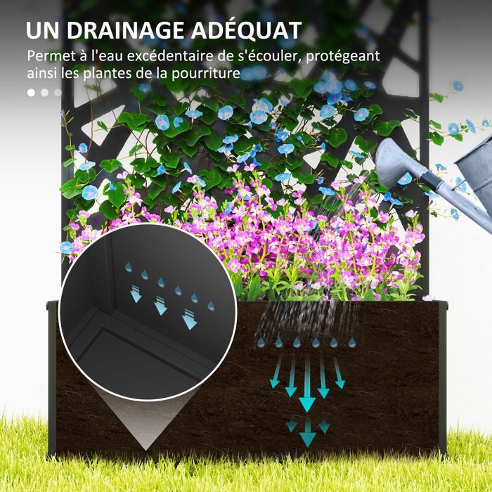 Macetero con pantalla de privacidad/enrejado - Outsunny - Caja de flores - Dimensiones: 61 cm de largo x 23 cm de ancho x 113 cm de alto