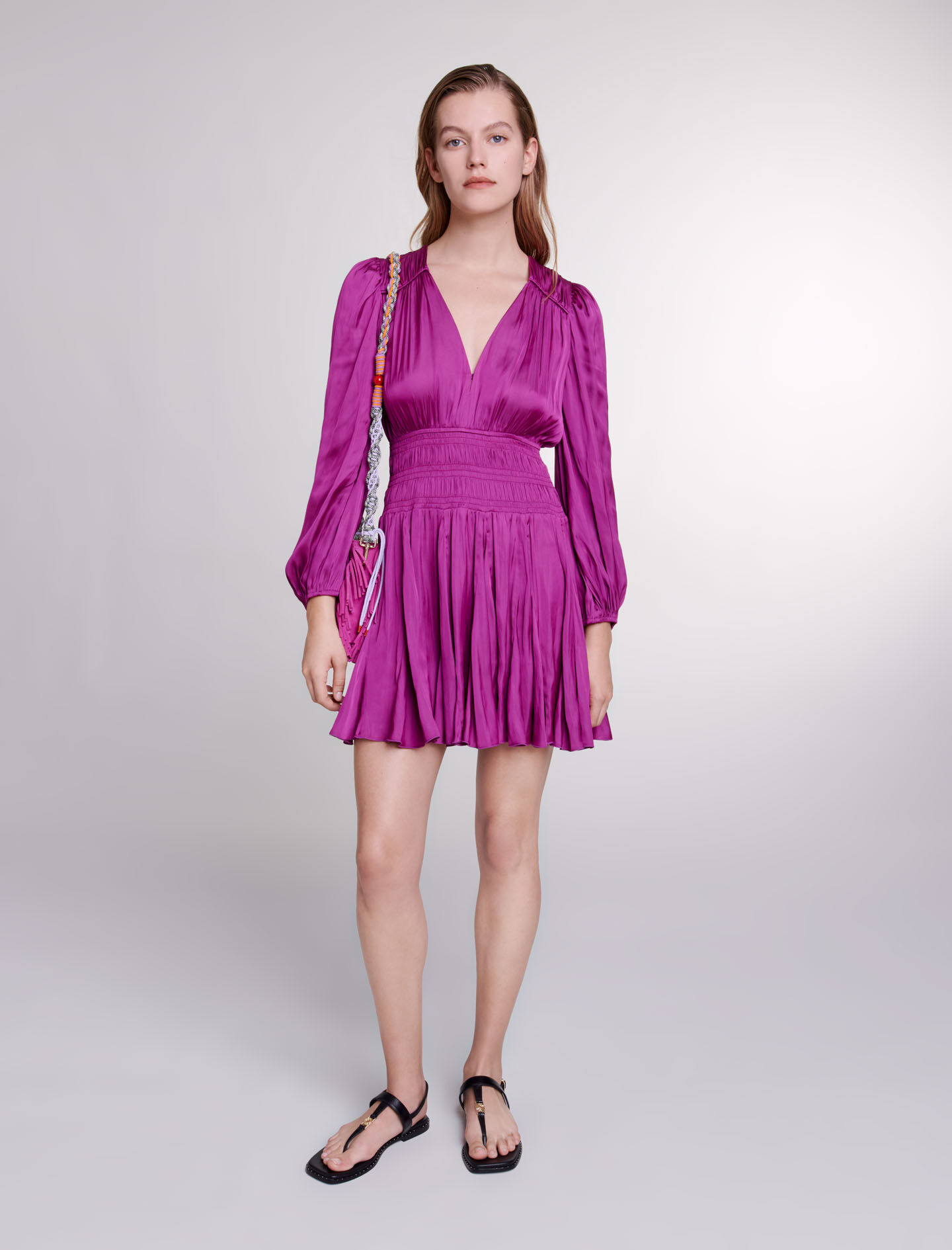 Rochie scurtă din satin - Roz fucsia