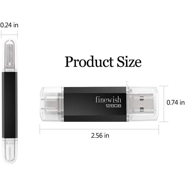 Memoria USB de 128 GB, pendrive USB C 2 en 1 de 128 GB, llave USB portátil de 128 GB, memoria USB tipo C de 128 GB para Huawei, Xiaomi, OnePlus OTG (Negro)