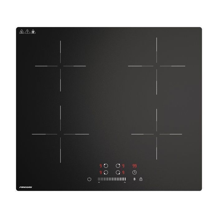 FIREGAS induction hob, 4 zones, 7400 W, fast and precise cooking, 59 cm