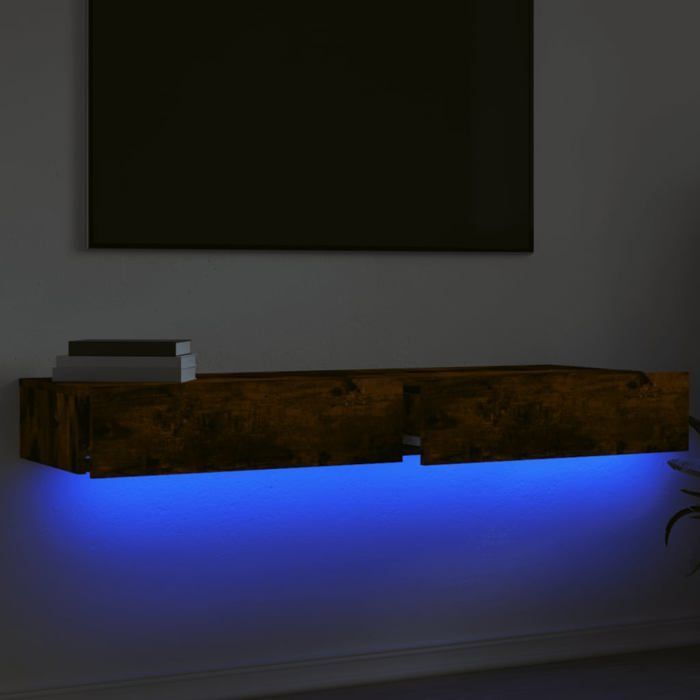 Mueble para TV vidaXL con luces LED, 2 piezas, roble ahumado, 60x35x15,5 cm, armario con luces LED, soporte para TV, mueble de pared, 842897