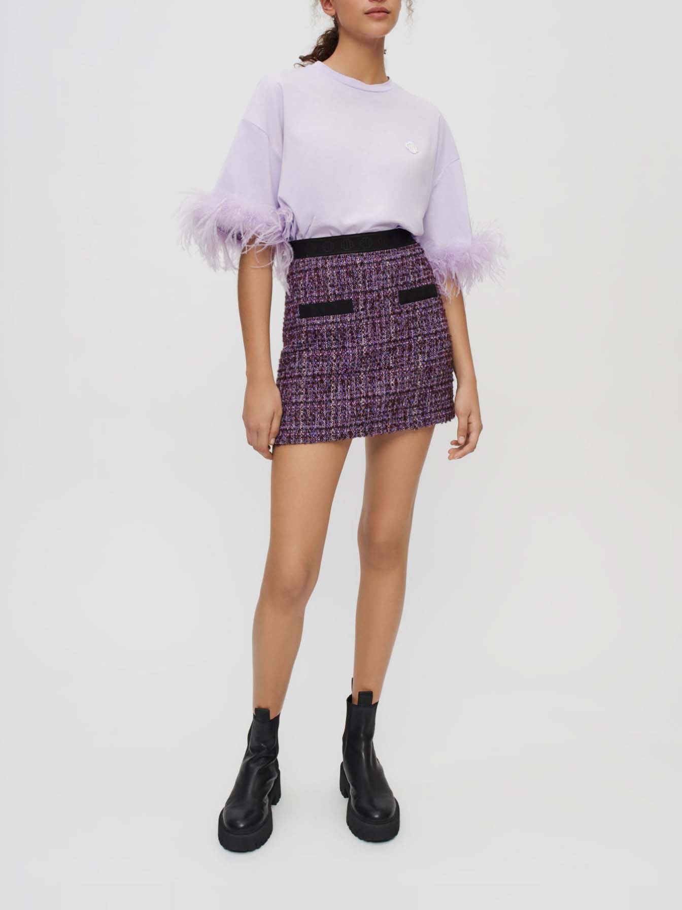 Violet tweed rok met contrasterende details - Violet