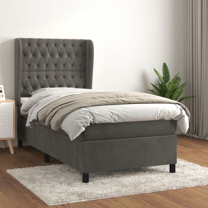 Rete a doghe e materasso - Maison Exclusive - Velluto grigio scuro - 80x200 cm - Massimo relax