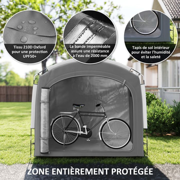 Tente de vélo - Outsunny - portable - pour 3-4 vélos - avec 2 poches latérales - 205 x 140 x 188 cm - gris foncé