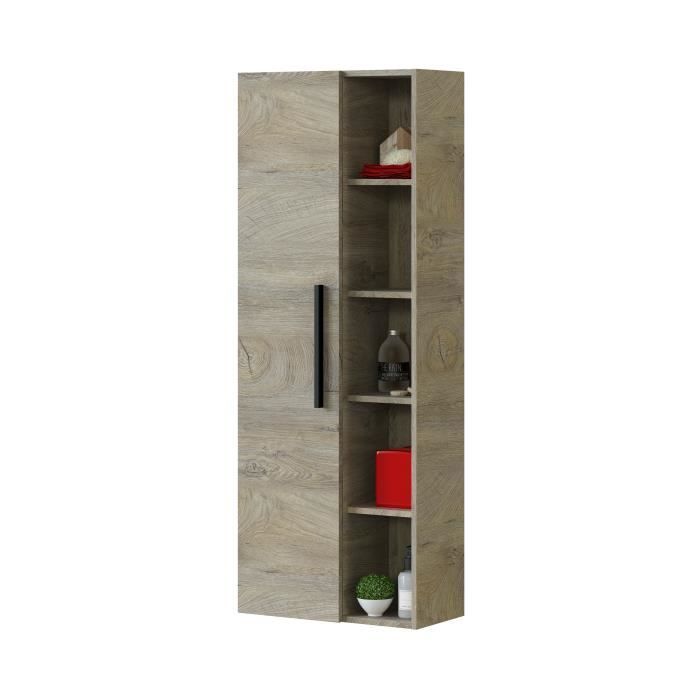 Dmora - Meuble colonne LosAngeles, 51x25h135 cm, chêne, Panneau effet bois et Verre