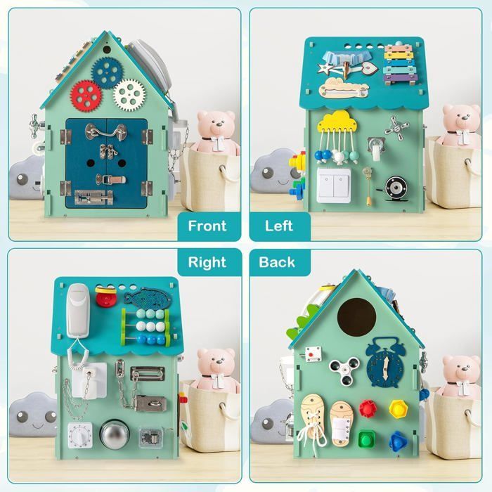 Casita de juegos infantil GOPLUS con muchos juguetes y espacio de almacenamiento, regalo creativo para niños de 3 años en adelante, azul.