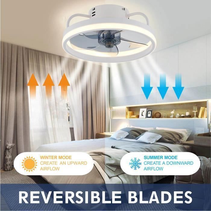 Plafonnier avec Ventilateur, Ventilateur de Plafond avec Lumière, Télécommande 6 Vitesses, Lampe de Ventilateur pour Cuisin -NOIR
