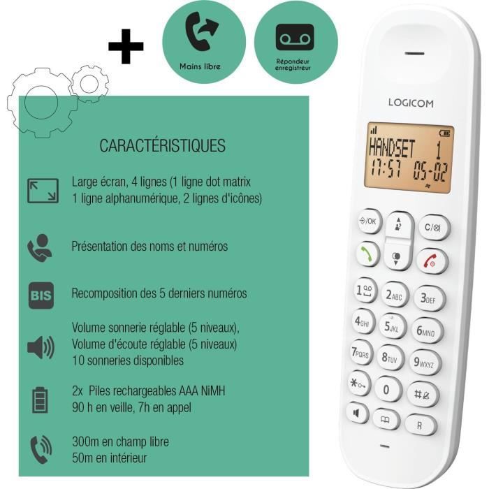 Draadloze vaste telefoon - LOGICOM - DECT ILOA 155T SOLO - Wit - Met antwoordapparaat