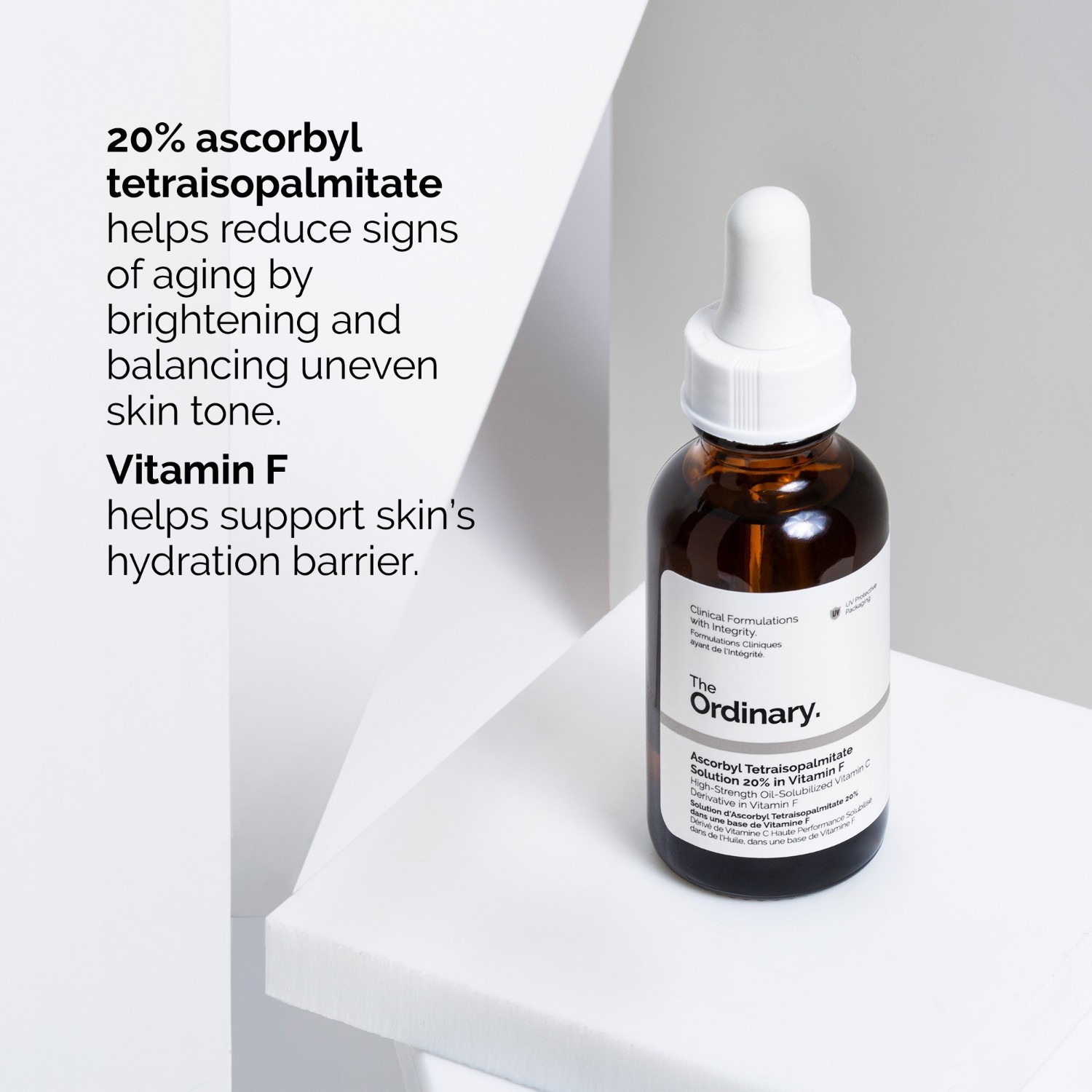 „The Ordinary“ vitamino C serumas su vitamino C askorbiltetraizopalmitato tirpalu 20 % vitamino F – 30 ml