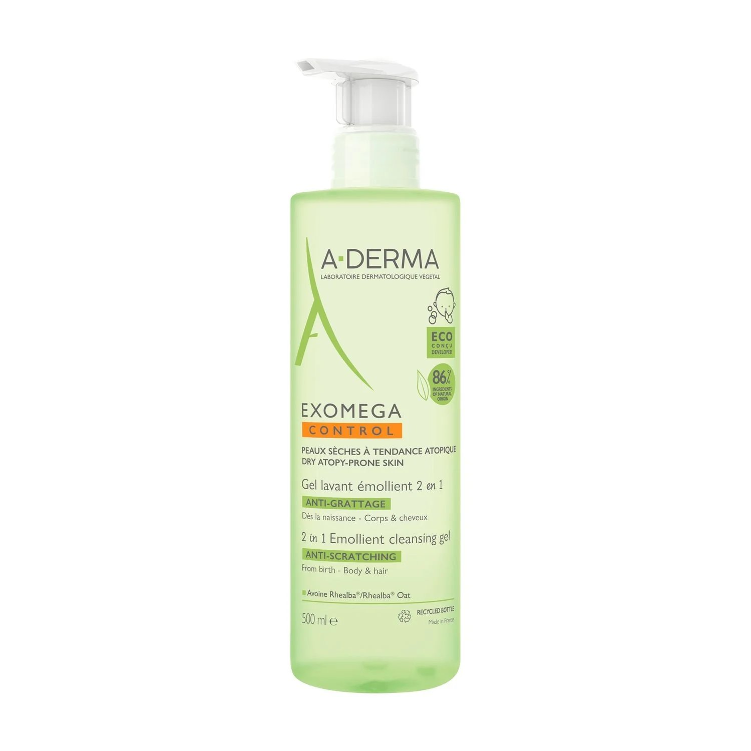 Exomega Control Gel Detergente Emolliente 2 In 1 - Bagno e Doccia, Trattamento Bebè