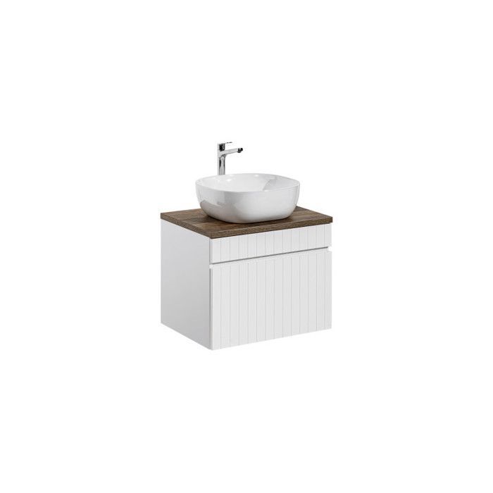 Dubbele wastafel met hoge kast + 2 elementen - 140 cm - Emblematic White